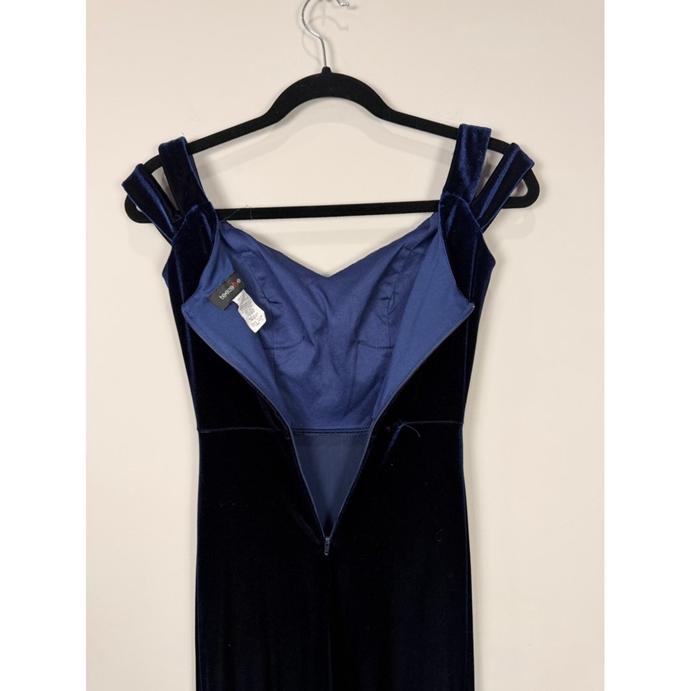 Velvet Evening Gown Formal Floor Length Royal‎ Blue Spaghetti Strap 6 - Picture 7 of 11